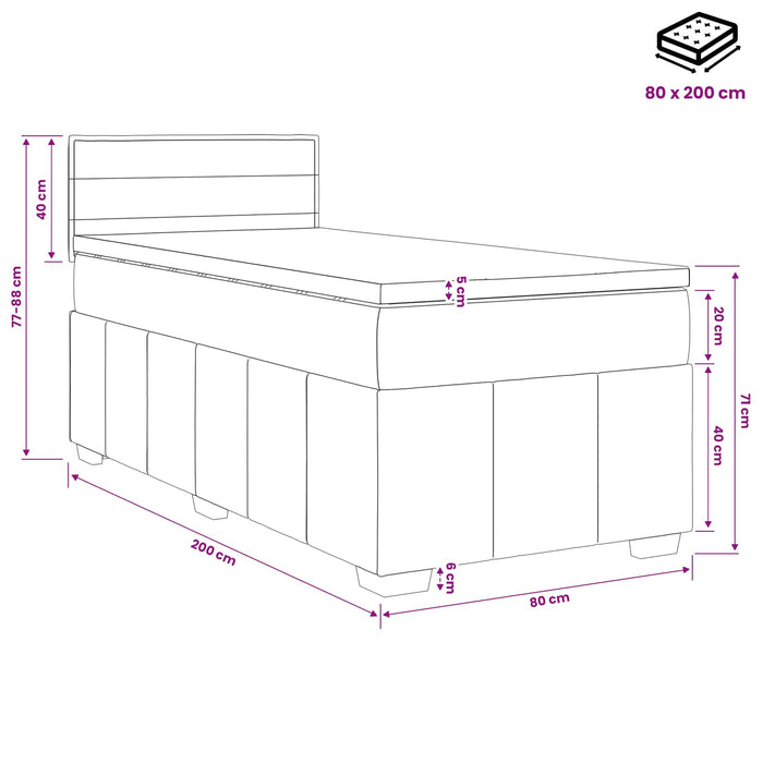 Pat boxspring cu saltea cu headboard Crem 80 x 200 cm Țesătură WALTI