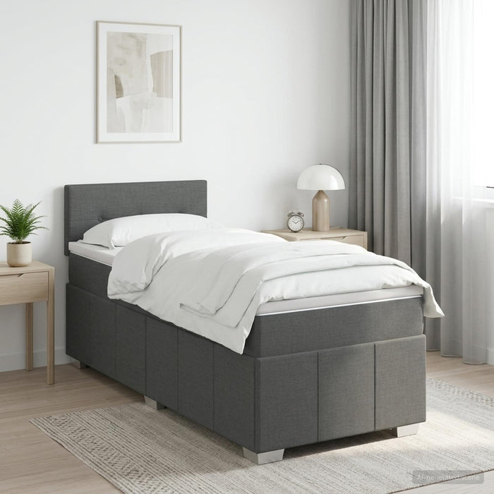 Pat boxspring cu saltea Gri închis 90 x 190 cm Țesătură WALTI