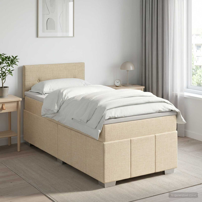 Pat boxspring cu saltea cu headboard Crem 100 x 200 cm Țesătură WALTI