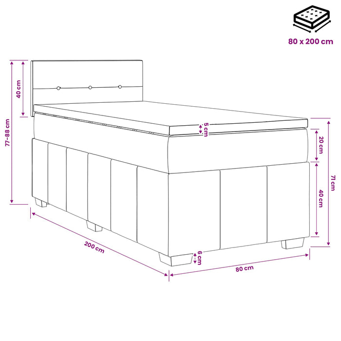 Pat boxspring cu saltea cu headboard Crem 80 x 200 cm Țesătură - WALTI WALTI