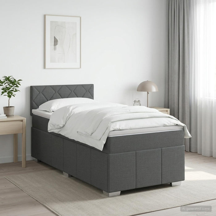 Pat boxspring cu saltea Gri închis 100 x 200 cm Țesătură WALTI