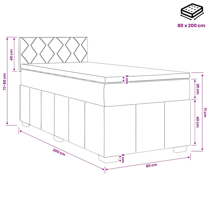 Pat boxspring cu saltea Gri închis 80 x 200 cm Țesătură WALTI