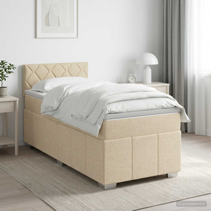 Pat boxspring cu saltea cu headboard Crem 100 x 200 cm Țesătură WALTI