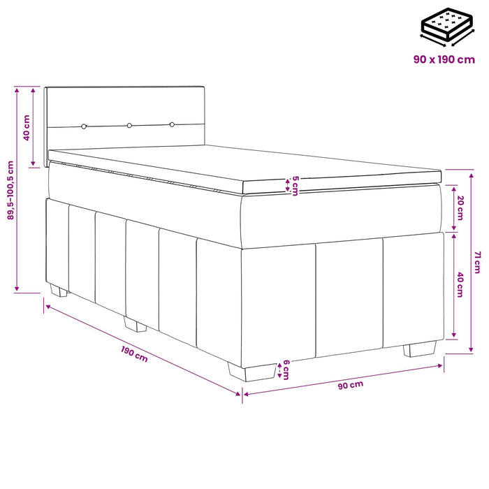 Pat boxspring cu saltea Gri închis 90 x 190 cm Țesătură WALTI