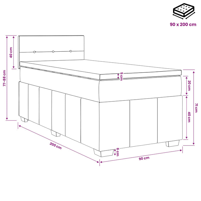 Pat boxspring cu saltea cu headboard Crem 90 x 200 cm Țesătură - WALTI WALTI