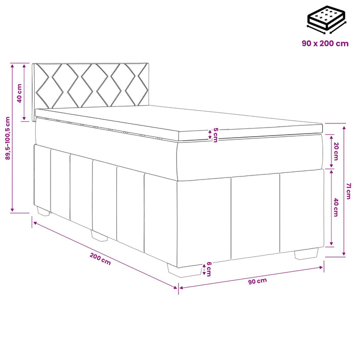 Pat boxspring cu saltea cu headboard Crem 90 x 200 cm Țesătură WALTI