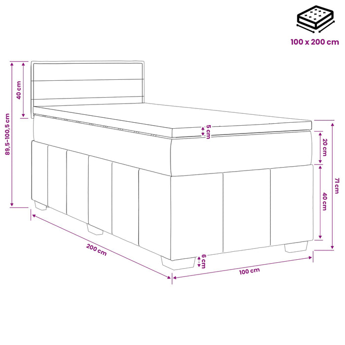 Pat boxspring cu saltea Gri deschis 100 x 200 cm Țesătură WALTI