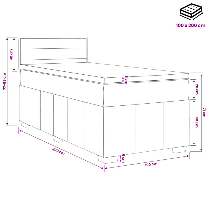 Pat boxspring cu saltea cu headboard Crem 100 x 200 cm Țesătură WALTI