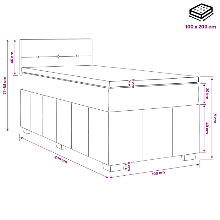 Pat boxspring cu saltea Gri deschis 100 x 200 cm Țesătură - WALTI WALTI