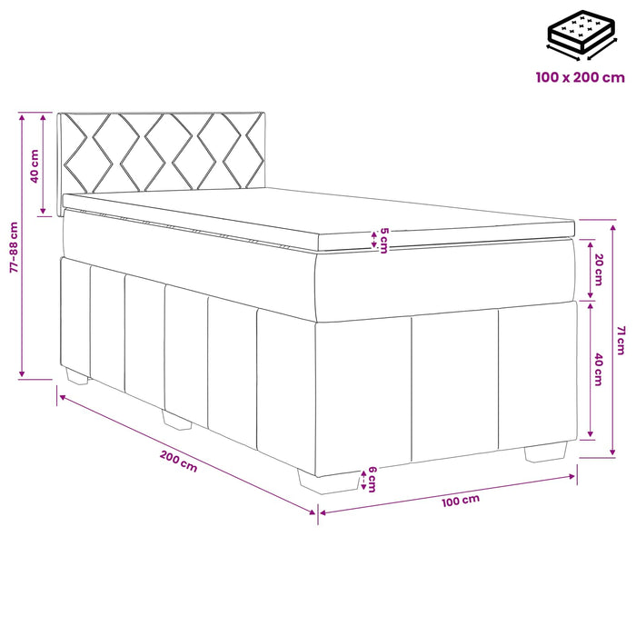 Pat boxspring cu saltea cu headboard Crem 100 x 200 cm Țesătură WALTI