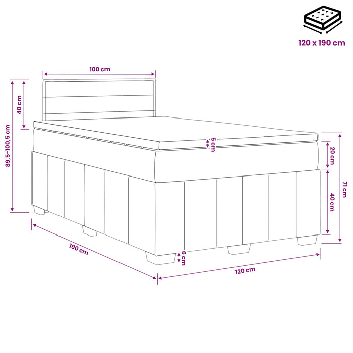 Pat boxspring cu saltea Gri deschis 120 x 190 cm Țesătură WALTI