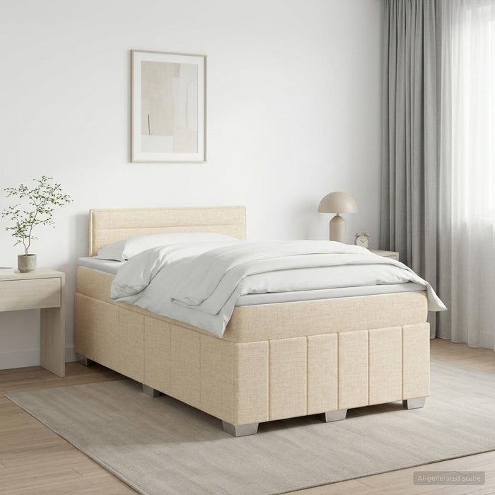 Pat boxspring cu saltea cu headboard Crem 120 x 190 cm Țesătură WALTI
