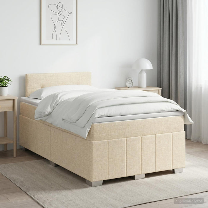Pat boxspring cu saltea cu headboard Crem 120 x 190 cm Țesătură WALTI