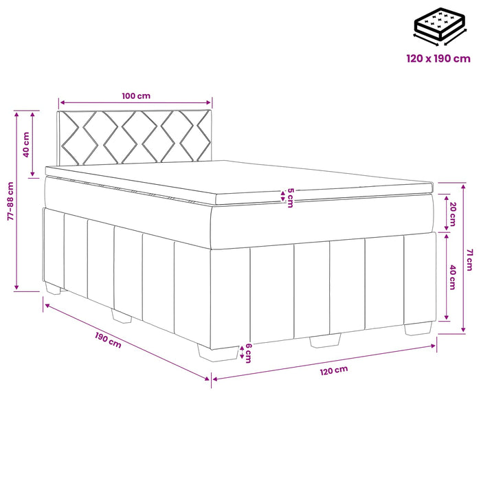 Pat boxspring cu saltea cu headboard Crem 120 x 190 cm Țesătură WALTI