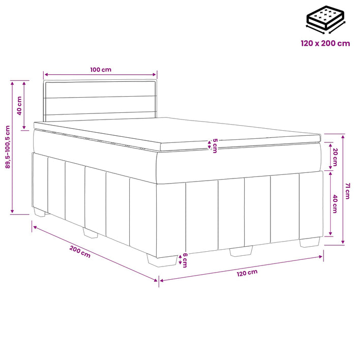 Pat boxspring cu saltea Gri închis 120 x 200 cm Țesătură - WALTI WALTI