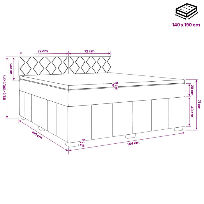 Pat boxspring cu saltea Gri deschis 140 x 190 cm Țesătură WALTI