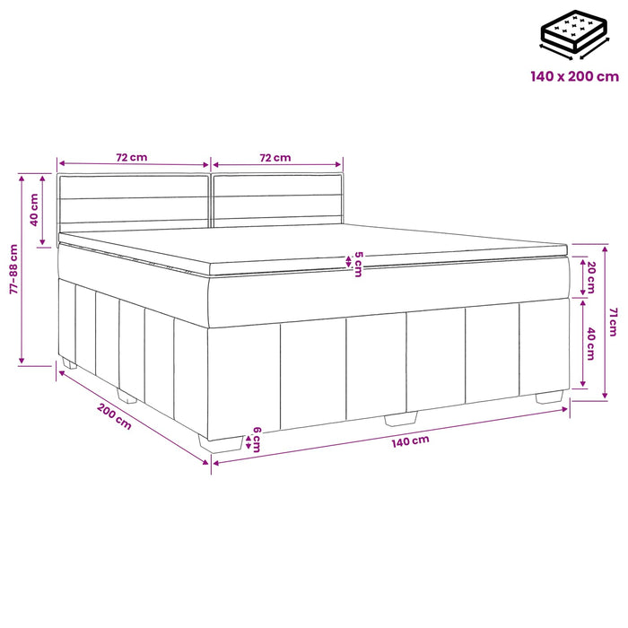 Pat boxspring cu saltea Maro închis 140 x 200 cm Țesătură WALTI