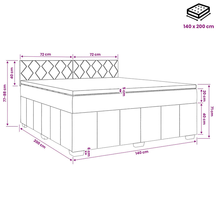 Pat boxspring cu saltea Maro închis 140 x 200 cm Țesătură WALTI