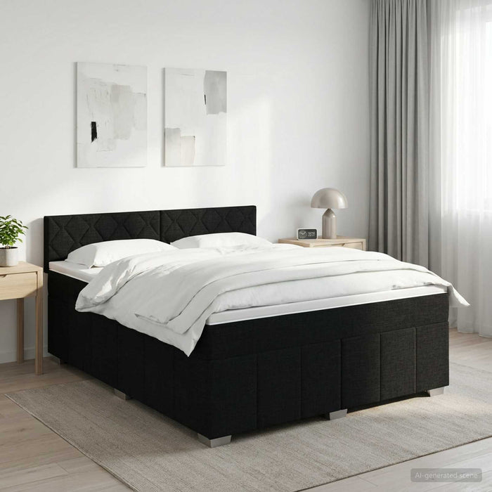 Pat boxspring cu saltea Negru 140 x 200 cm Țesătură WALTI