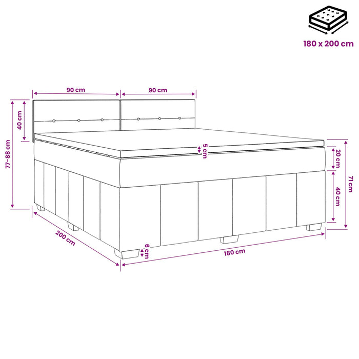 Pat boxspring cu saltea Gri închis 180 x 200 cm Țesătură WALTI