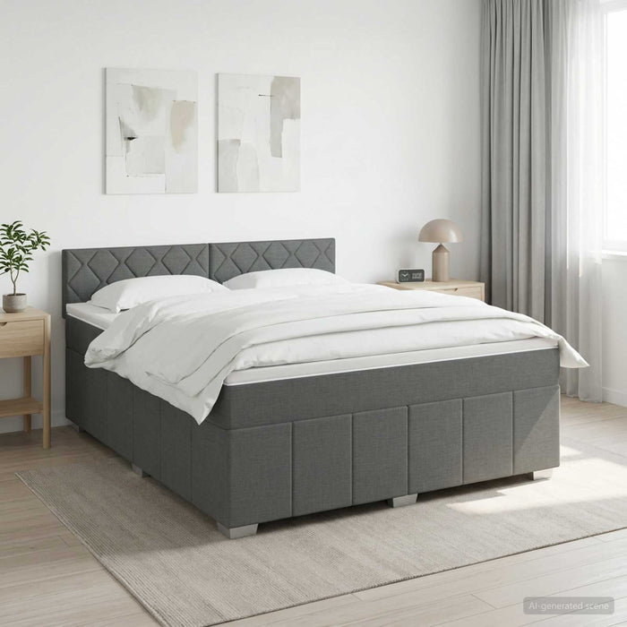 Pat boxspring cu saltea Gri închis 140 x 200 cm Țesătură WALTI