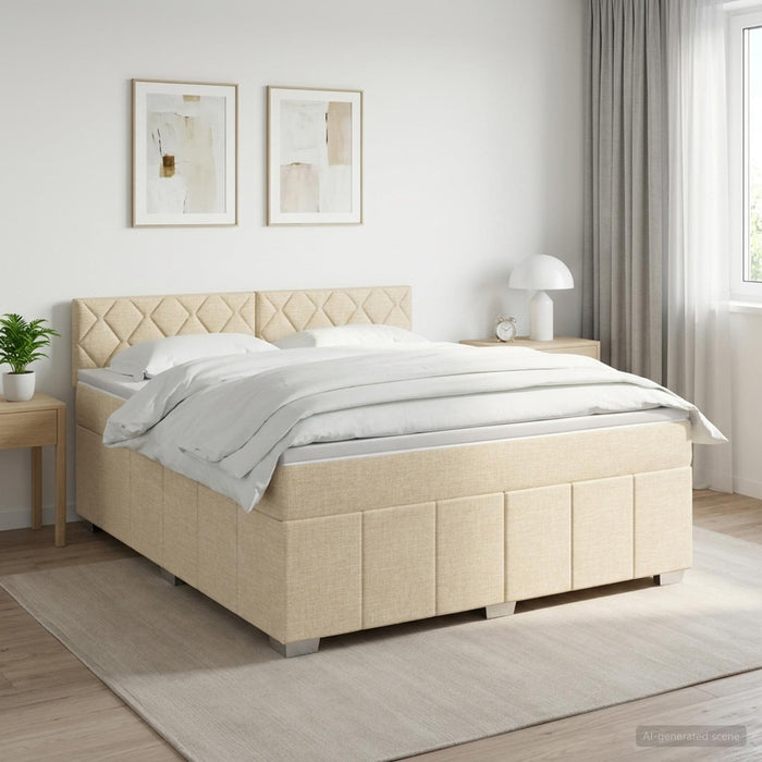 Pat boxspring cu saltea cu headboard Crem 160 x 200 cm Țesătură WALTI