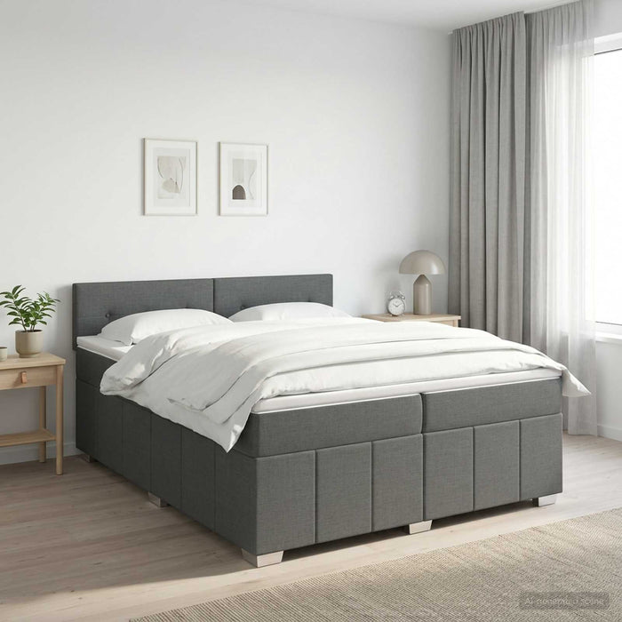 Pat boxspring cu saltea Gri închis 200 x 200 cm Țesătură - WALTI WALTI