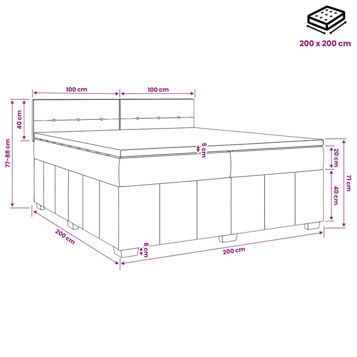 Pat boxspring cu saltea Negru 200 x 200 cm Țesătură - WALTI WALTI