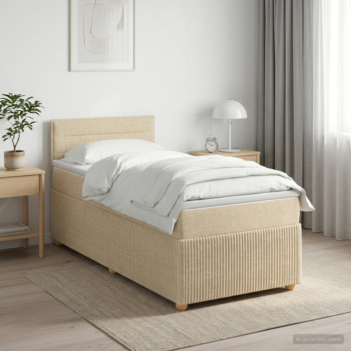 Pat boxspring cu saltea cu headboard Crem 90 x 200 cm Țesătură - WALTI WALTI