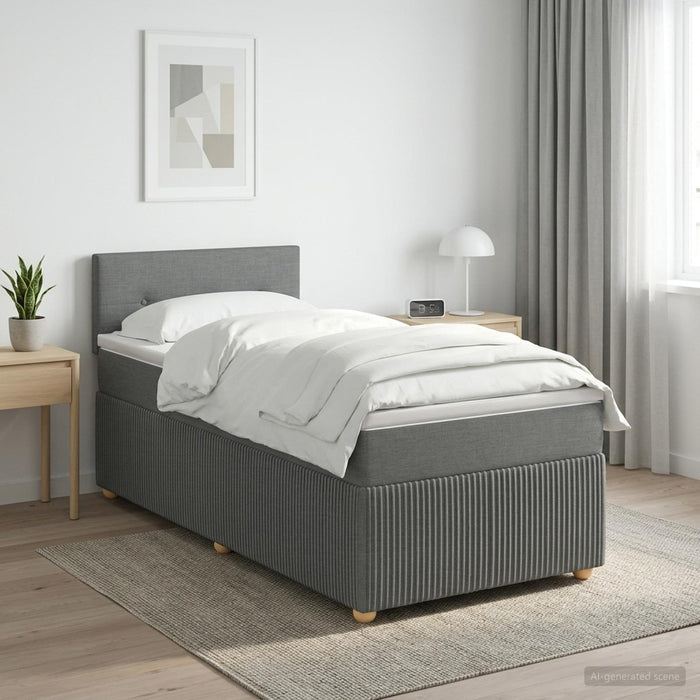 Pat boxspring cu saltea Gri închis 90 x 190 cm Țesătură WALTI