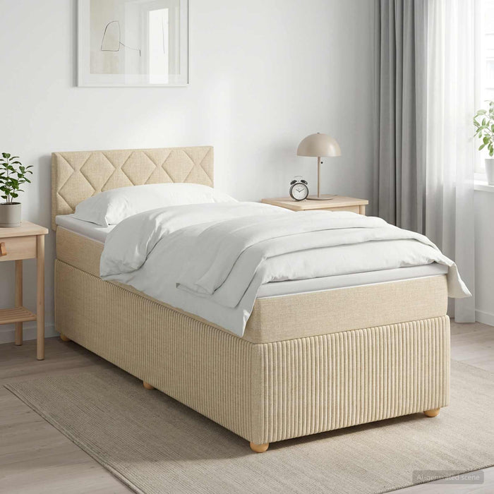 Pat boxspring cu saltea cu headboard Crem 100 x 200 cm Țesătură WALTI