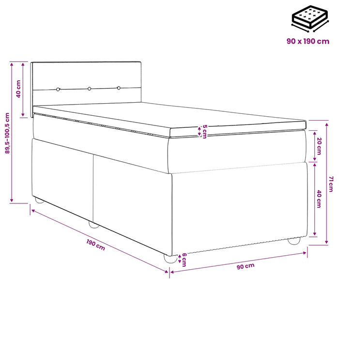 Pat boxspring cu saltea Gri închis 90 x 190 cm Țesătură WALTI