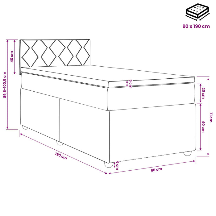 Pat boxspring cu saltea cu headboard Crem 90 x 190 cm Țesătură WALTI