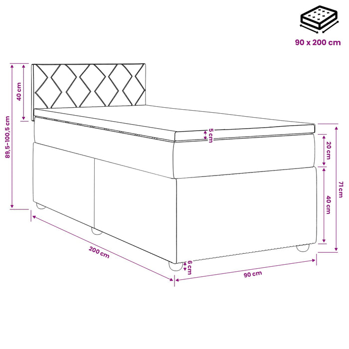 Pat boxspring cu saltea cu headboard Crem 90 x 200 cm Țesătură WALTI