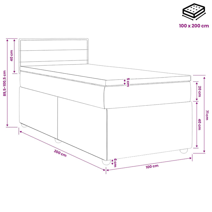 Pat boxspring cu saltea Gri deschis 100 x 200 cm Țesătură WALTI