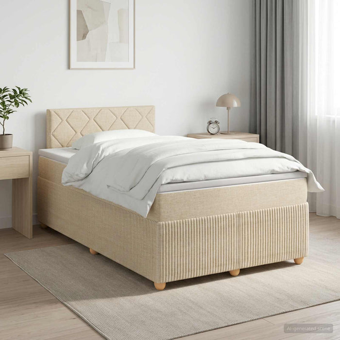 Pat boxspring cu saltea cu headboard Crem 120 x 200 cm Țesătură WALTI
