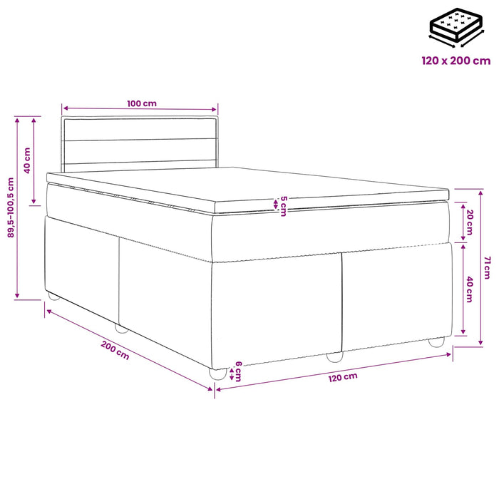 Pat boxspring cu saltea Maro închis 120 x 200 cm Țesătură WALTI