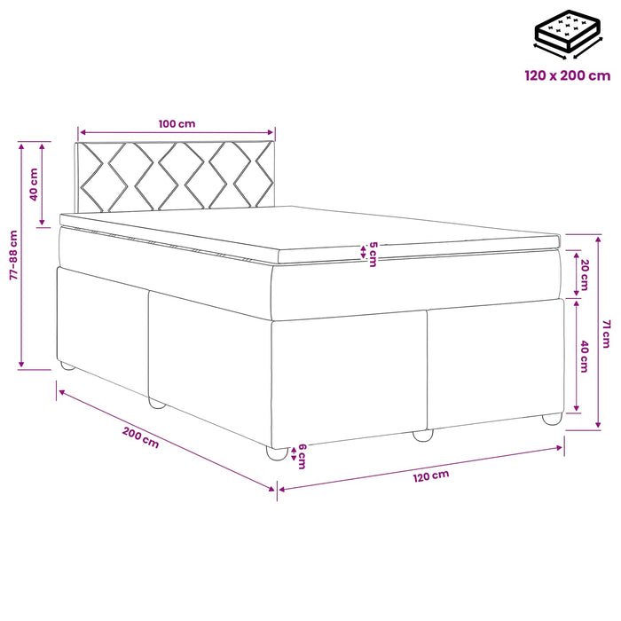Pat boxspring cu saltea Gri deschis 120 x 200 cm Țesătură WALTI