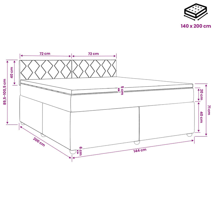Pat boxspring cu saltea Gri închis 140 x 200 cm Țesătură WALTI