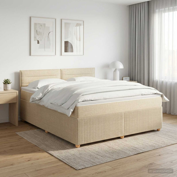 Pat boxspring cu saltea cu headboard Crem 180 x 200 cm Țesătură WALTI