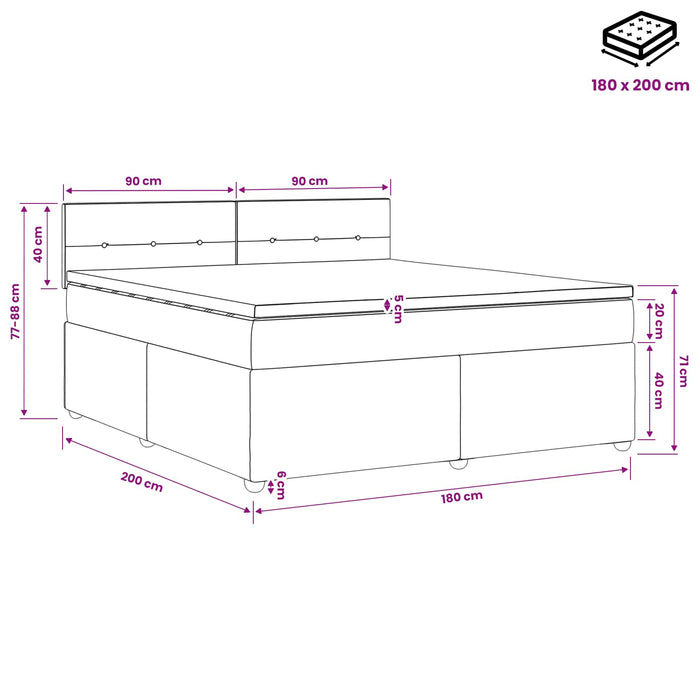 Pat boxspring cu saltea Gri închis 180 x 200 cm Țesătură WALTI