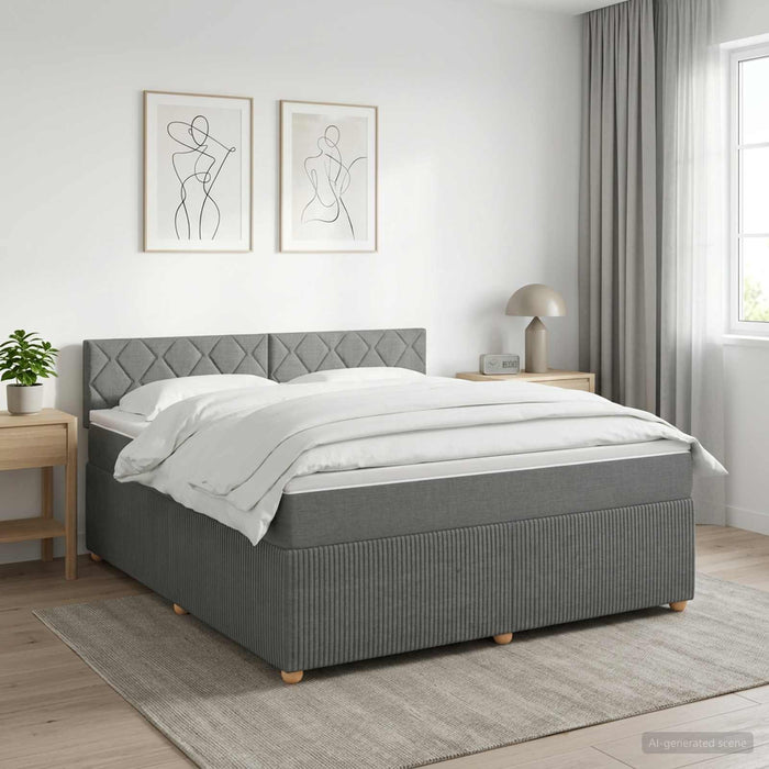 Pat boxspring cu saltea Gri închis 140 x 190 cm Țesătură WALTI