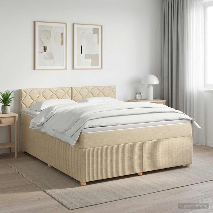Pat boxspring cu saltea cu headboard Crem 160 x 200 cm Țesătură WALTI