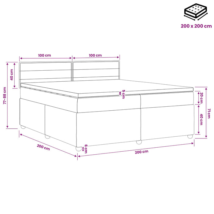 Pat boxspring cu saltea Negru 200 x 200 cm Țesătură WALTI