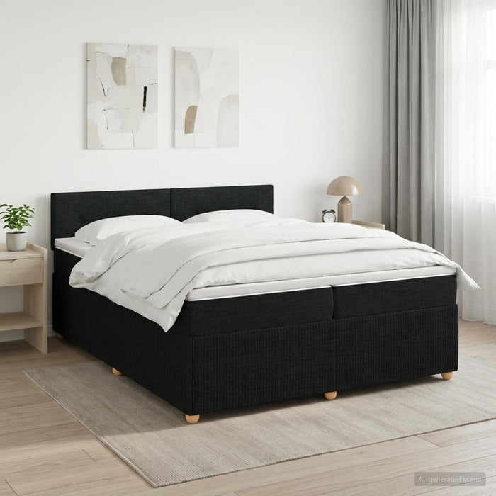 Pat boxspring cu saltea Negru 200 x 200 cm Țesătură - WALTI WALTI