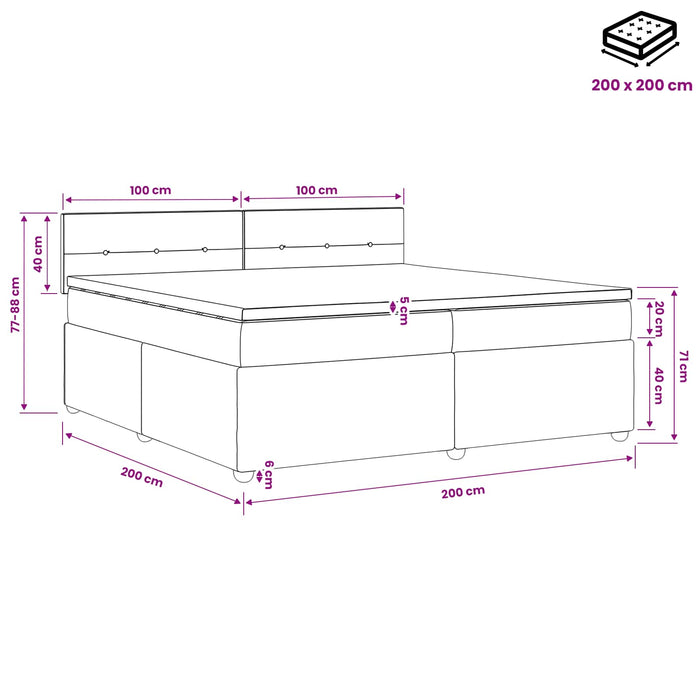 Pat boxspring cu saltea Negru 200 x 200 cm Țesătură - WALTI WALTI