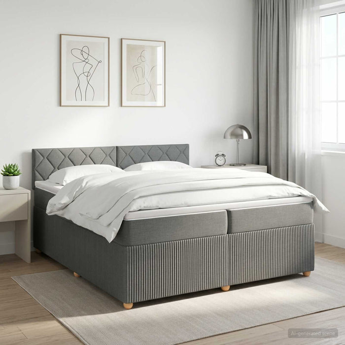 Pat boxspring cu saltea Gri închis 200 x 200 cm Țesătură - WALTI WALTI