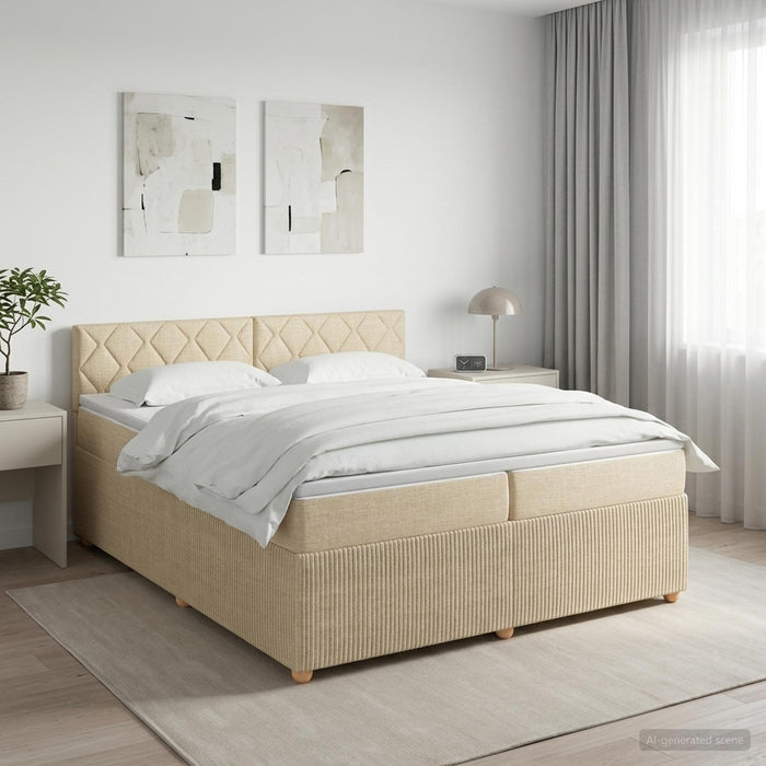 Pat boxspring cu saltea cu headboard Crem 200 x 200 cm Țesătură WALTI
