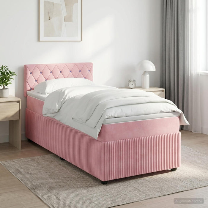 Pat boxspring cu saltea cu headboard Roz 100 x 200 cm Catifea - WALTI WALTI