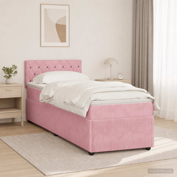 Pat boxspring cu saltea cu headboard Roz 100 x 200 cm Catifea - WALTI WALTI
